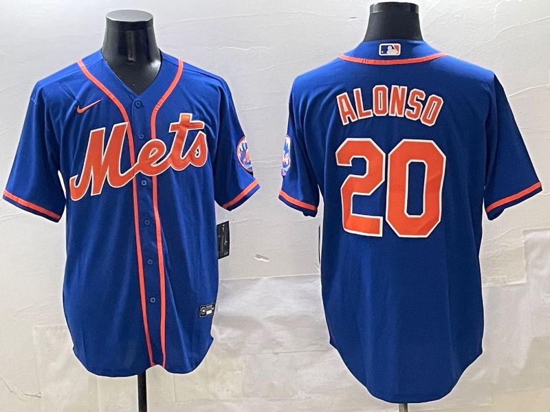 Men New York Mets #20 Alonso Blue Game 2025 Nike MLB Jersey style 1
